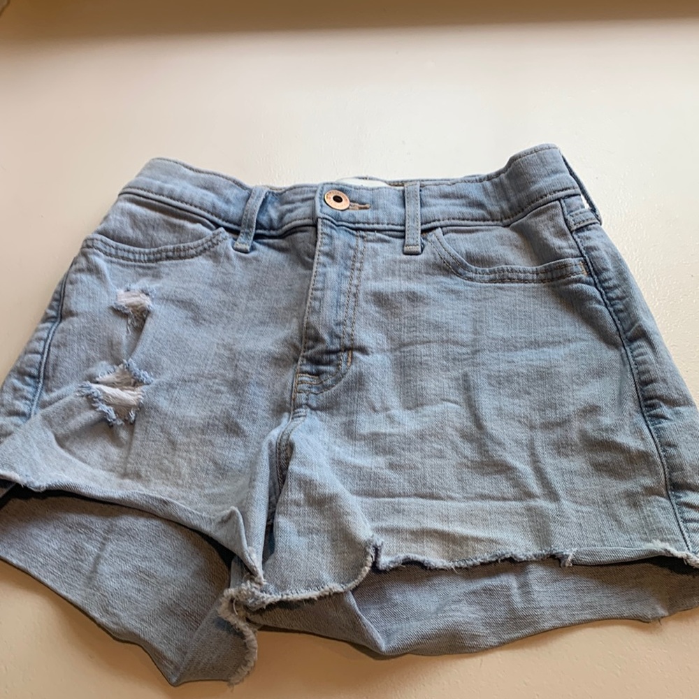 Abercrombie kids distressed light jean shorts